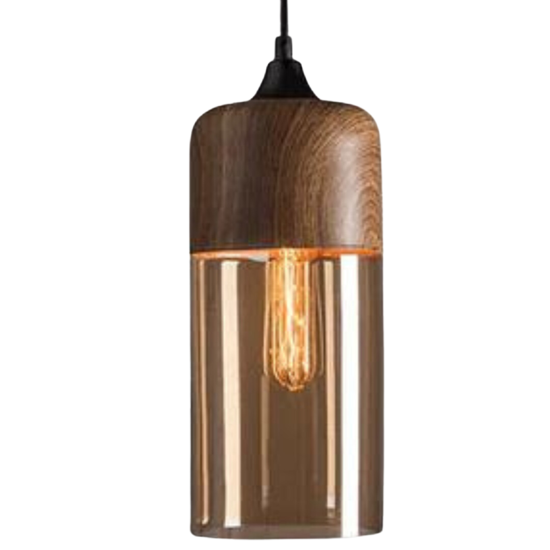 Viresta - Scandinavian Hanging Lamp of Wood and Tinted Glass