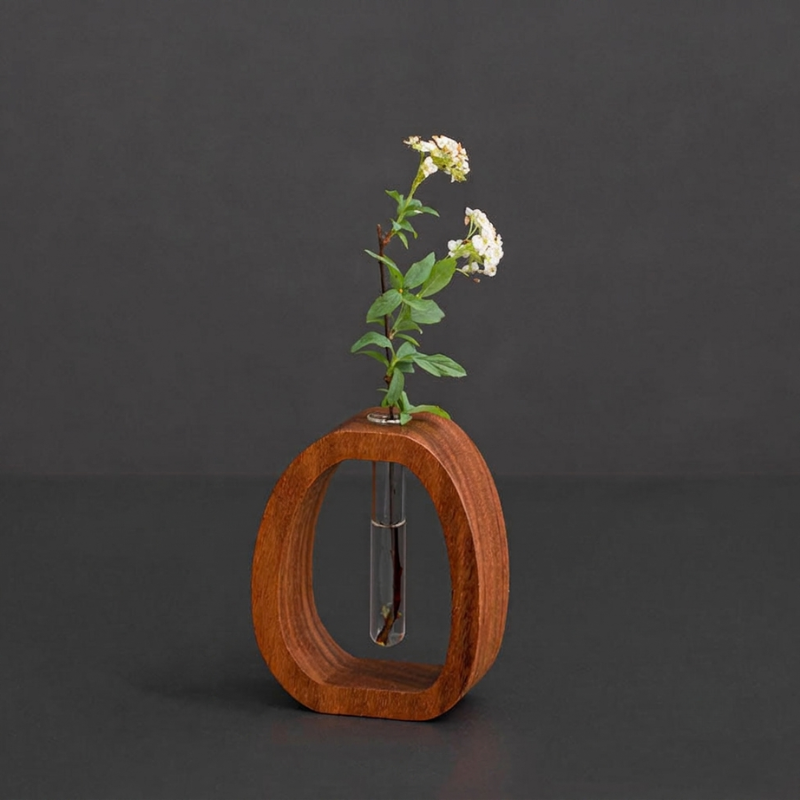Wall-mounted Planter Vase Walnut with Tube Hydroponic Planter Design
