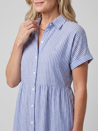 Stylish Striped Shirt Dress for Women Short Sleeve