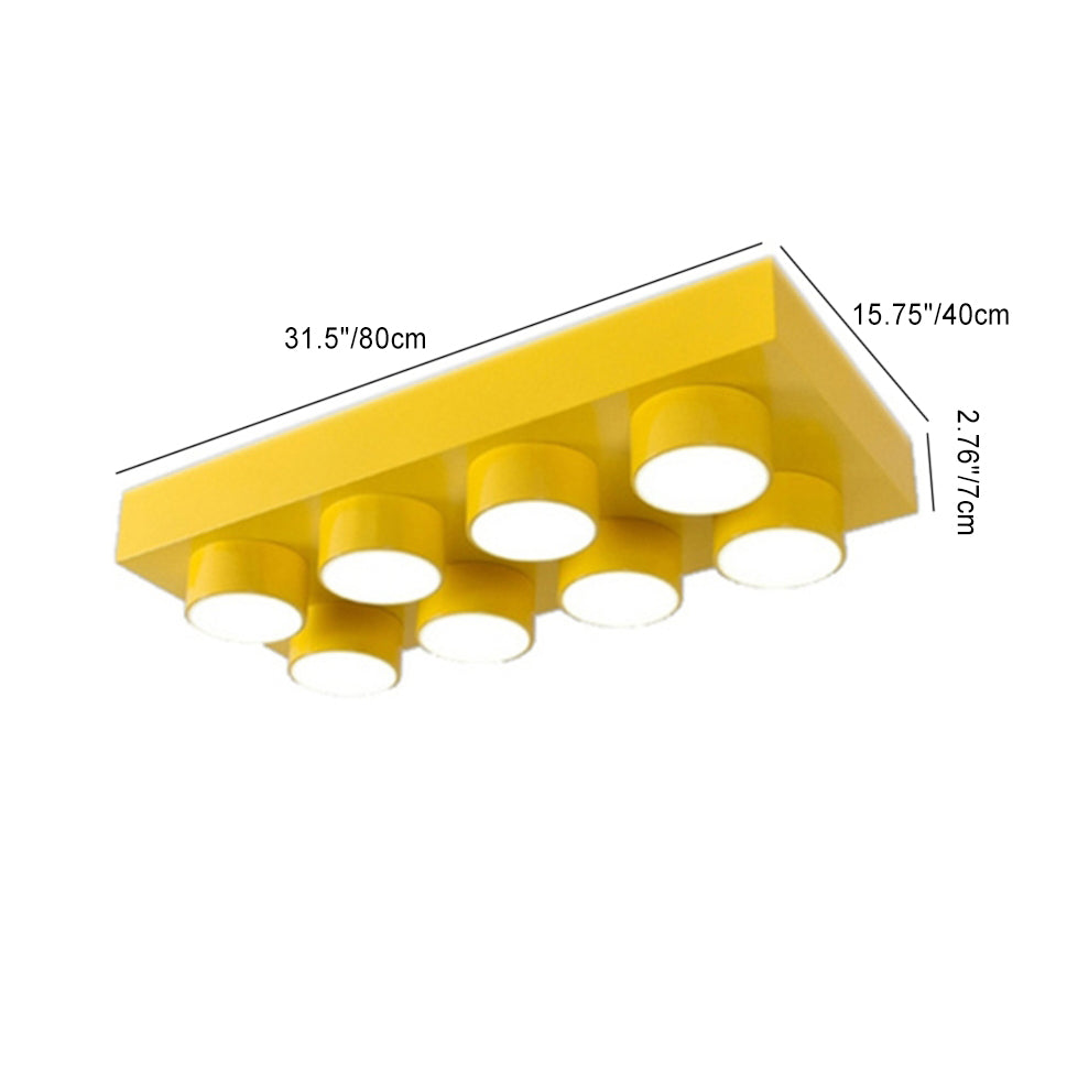 Modern Square Iron LED Flush Mount Ceiling Light for Bedroom - Creative Building Block Design