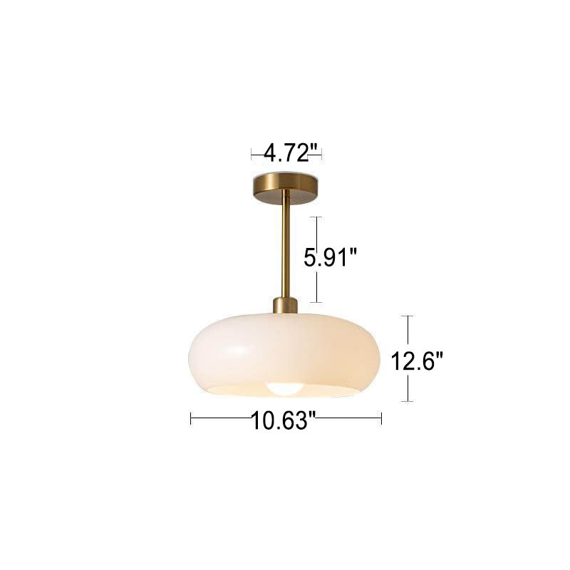Contemporary Retro Round Solid Color Glass Pendant Light with Electroplated Copper - 1-Light Flush Mount