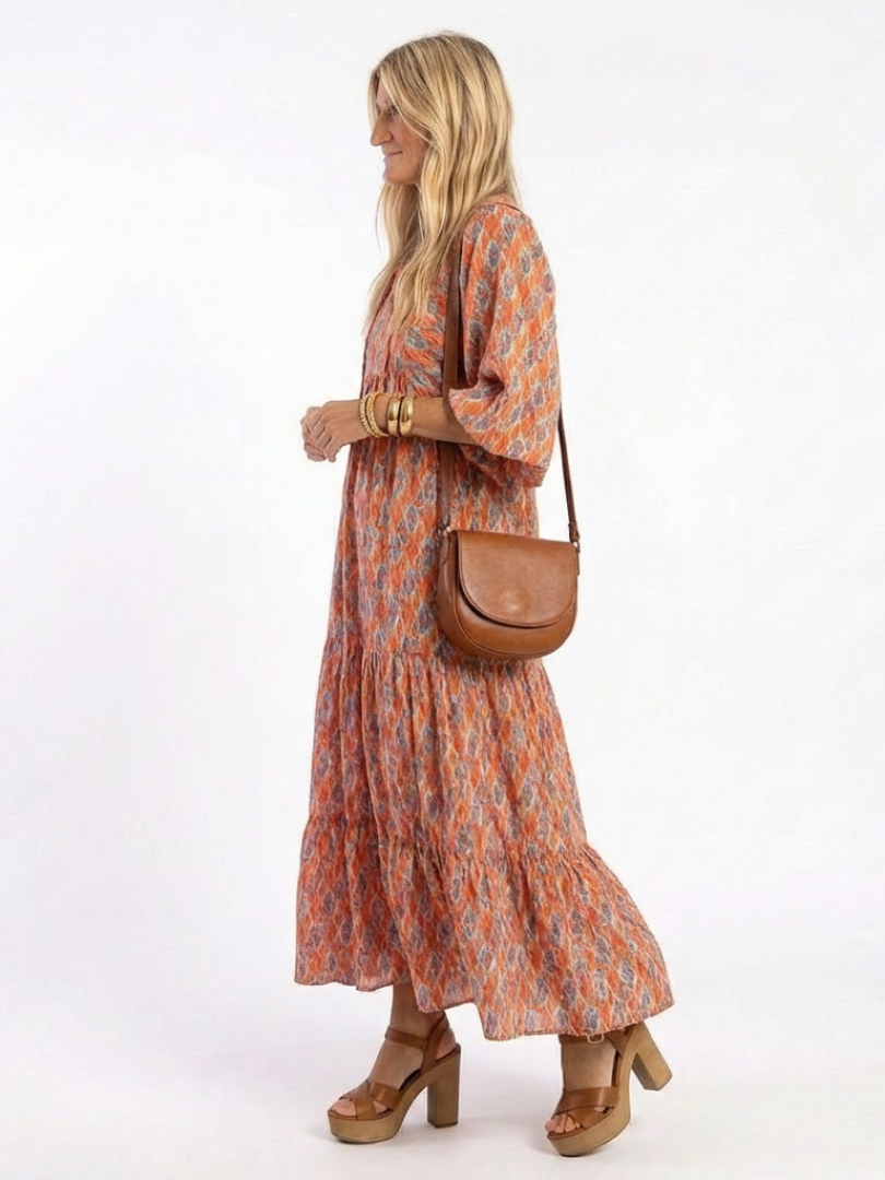 Effortless Maxi Dress for Women Geometric Print Tiered
