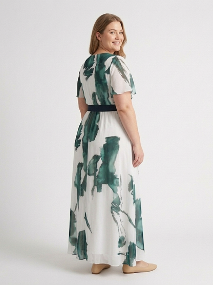 Elegant Maxi Dress for Women Wrap Flutter-Sleeve Belted
