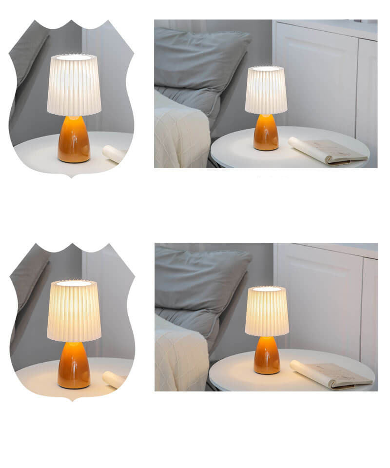 Vintage Nordic Pleated Shade Table Lamp with Glass Base - 1 Light
