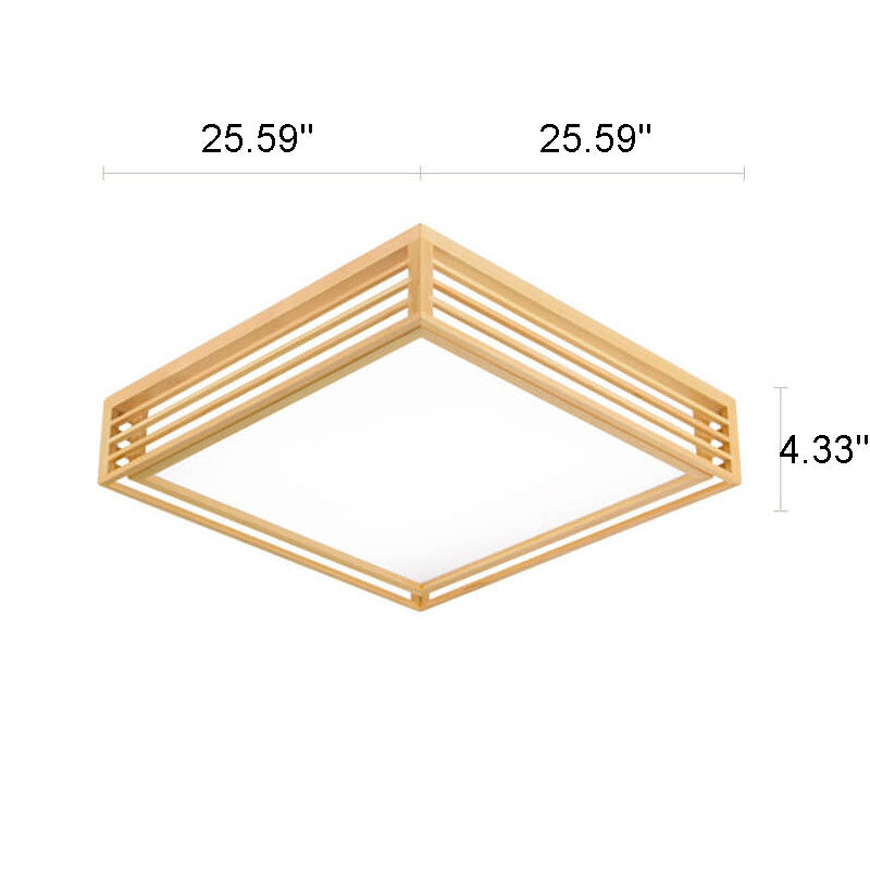 Square LED Flush Mount Ceiling Light in Nordic Solid Wood - Japanese Tatami Style