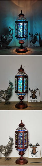 Antique Turkish Stained Glass Lantern Table Lamp with Single Light