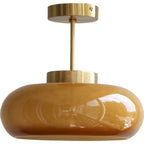 Retro Brass and Yellow Glass 1-Light Semi-Flush Mount Ceiling Fixture