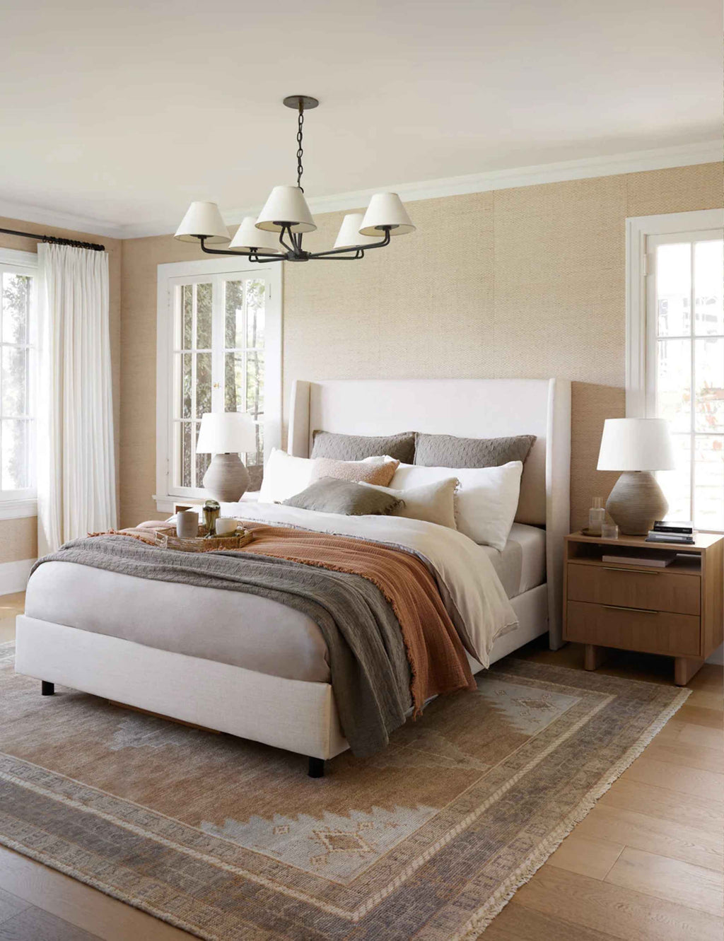 Adara Upholstered Bed | Winged Headboard, Crisp Sophistication