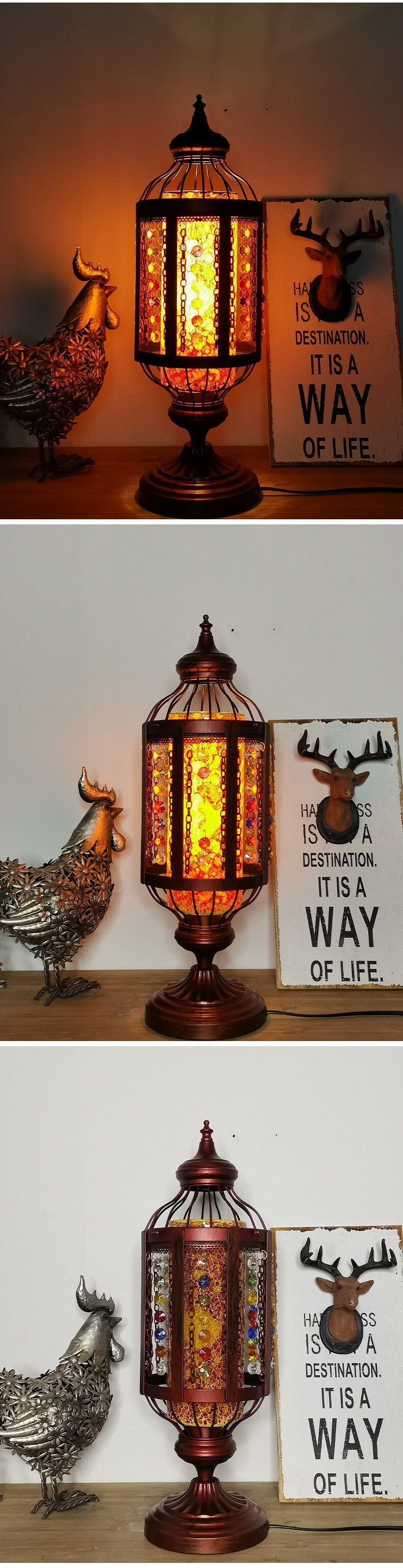 Antique Turkish Stained Glass Lantern Table Lamp with Single Light
