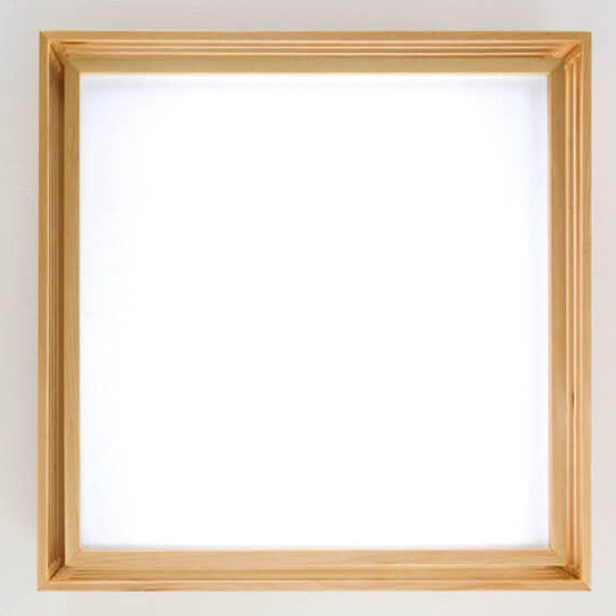 Square LED Flush Mount Ceiling Light in Nordic Solid Wood - Japanese Tatami Style