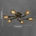 Industrial Vintage Round Iron Flush Mount Ceiling Light - Available in 4, 6, or 8 Lights