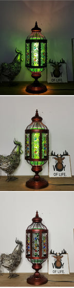 Antique Turkish Stained Glass Lantern Table Lamp with Single Light