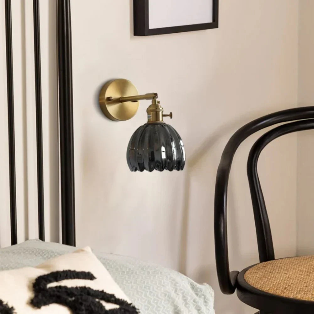Vintage Brass Tulip Glass Wall Sconce 1-Light