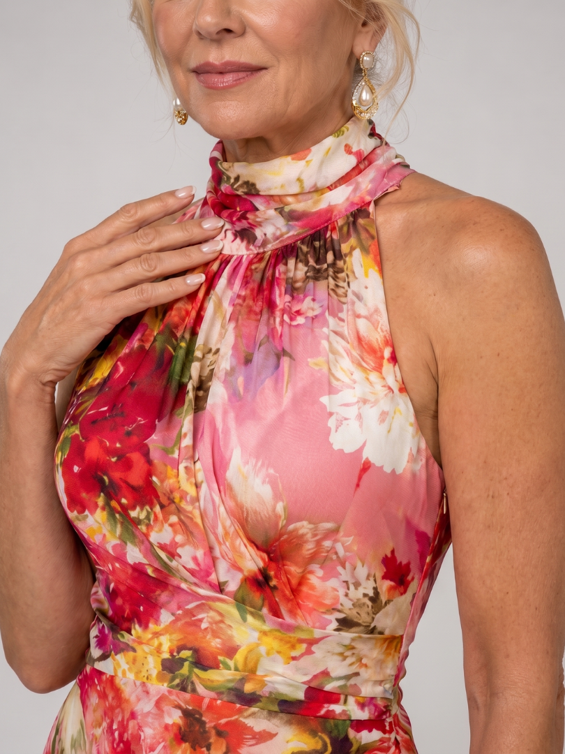Elegant Floral Halter Maxi Dress for Women