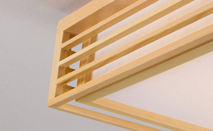 Square LED Flush Mount Ceiling Light in Nordic Solid Wood - Japanese Tatami Style