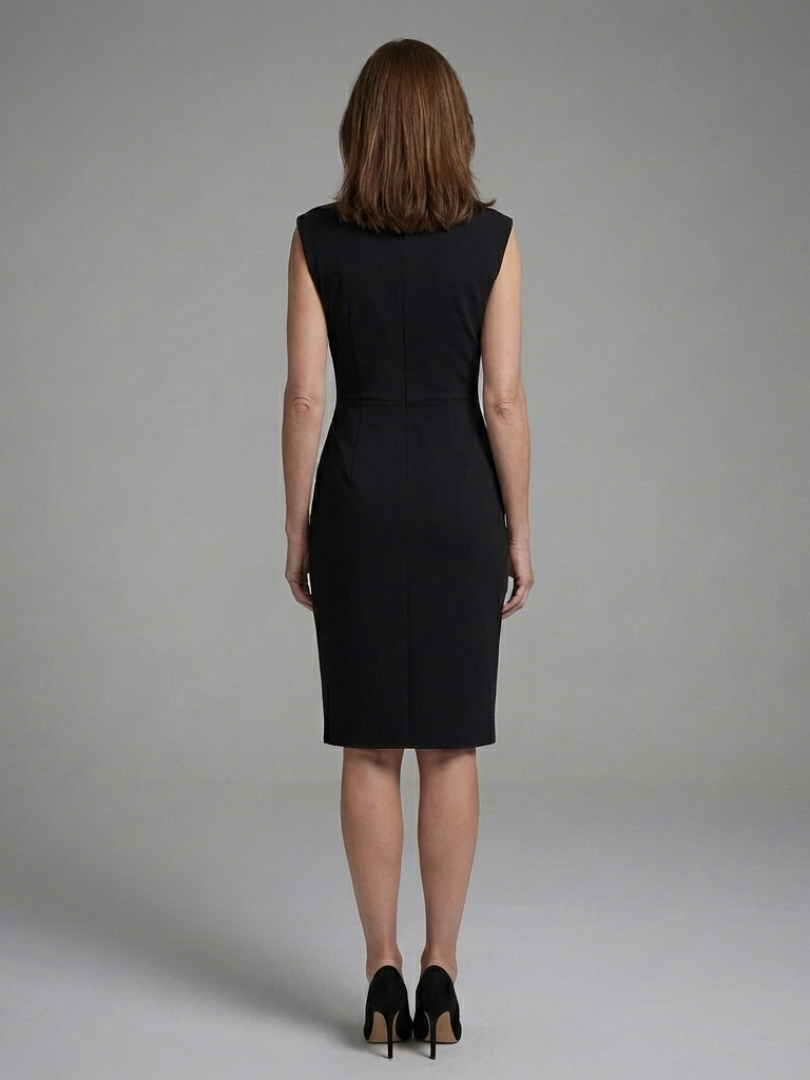 Elegant Sheath Dress for Women Keyhole Ruched Cap-Sleeve