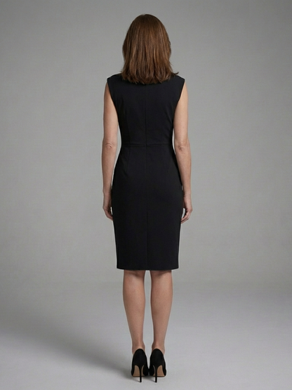 Elegant Sheath Dress for Women Keyhole Ruched Cap-Sleeve