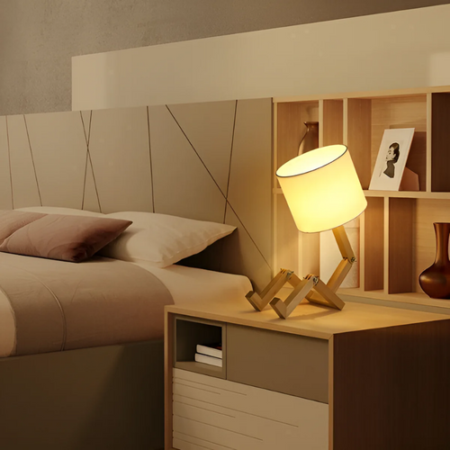 Modern Adjustable Wooden Table Lamp With Fabric Shade 1-Light