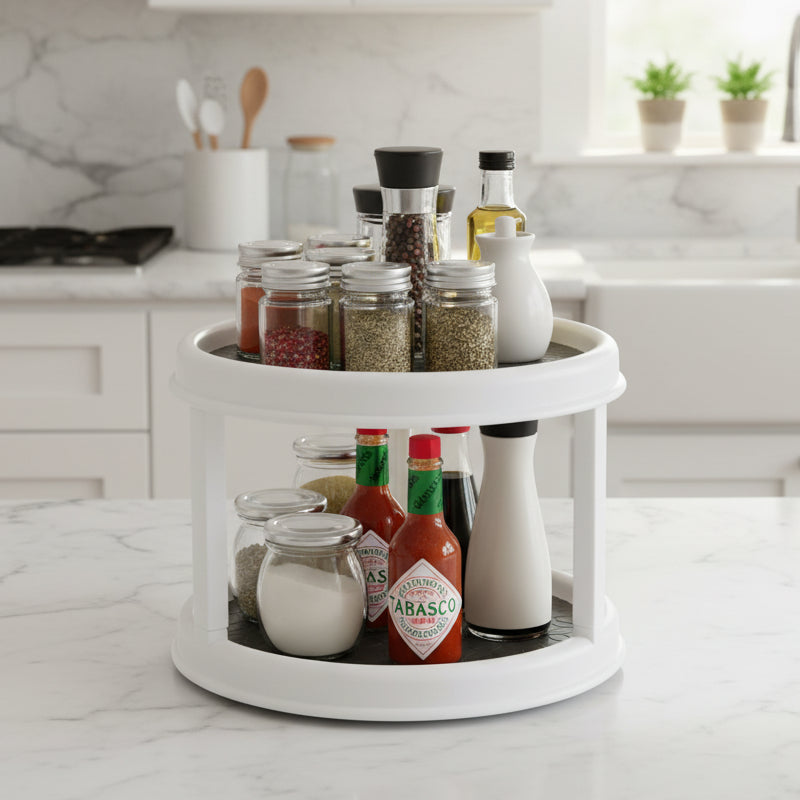 2 Tier Rotating Spice Rack Organizer 360 Degree Kitchen Storage