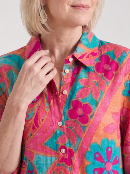 Stylish Paisley Maxi Shirt Dress for Women Button-Front