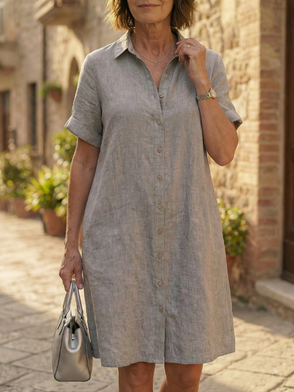 Effortless Linen Shirt Dress for Women Short Sleeve