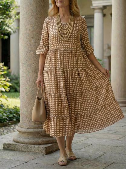 Effortless Midi Dress for Women Polka Dot Tiered