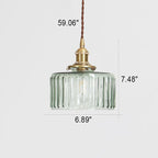 Vintage Japanese Brass and Glass Round Pendant Light with One Bulb