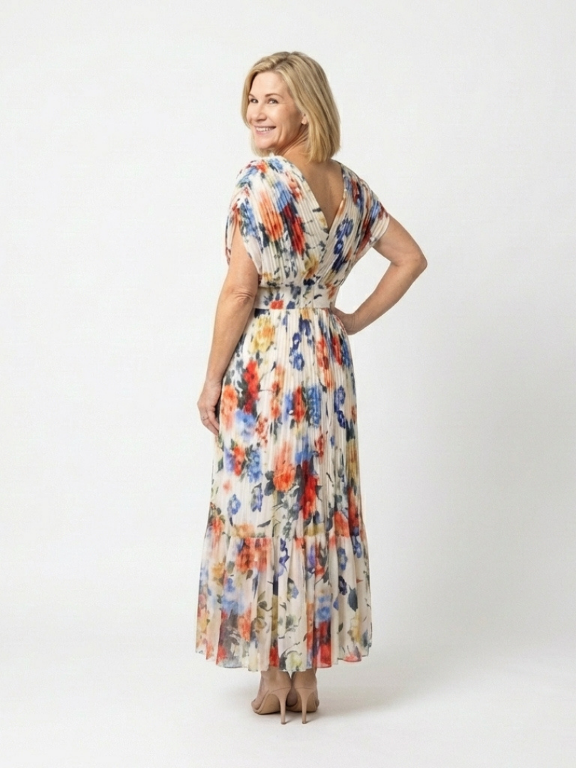 Elegant Floral Maxi Dress for Women Pleated