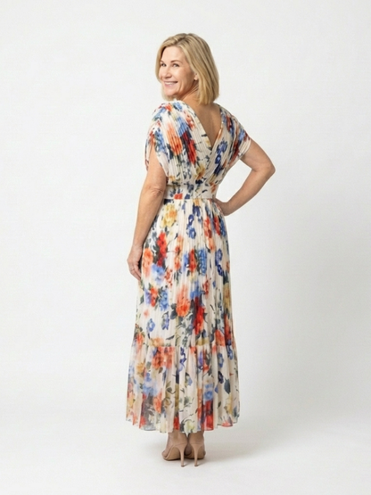 Elegant Floral Maxi Dress for Women Pleated