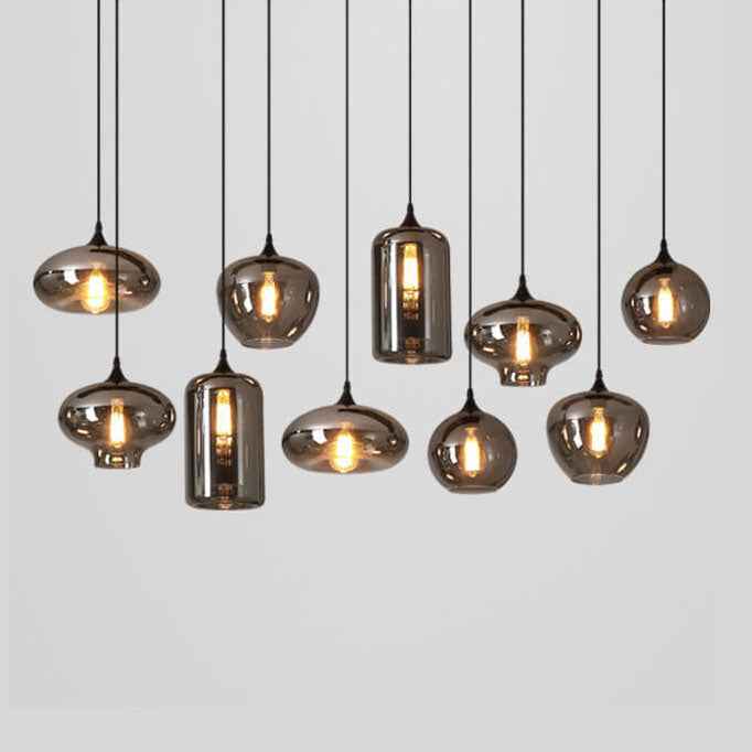 Contemporary Smoke Gray Glass LED Pendant Light with Single Bulb