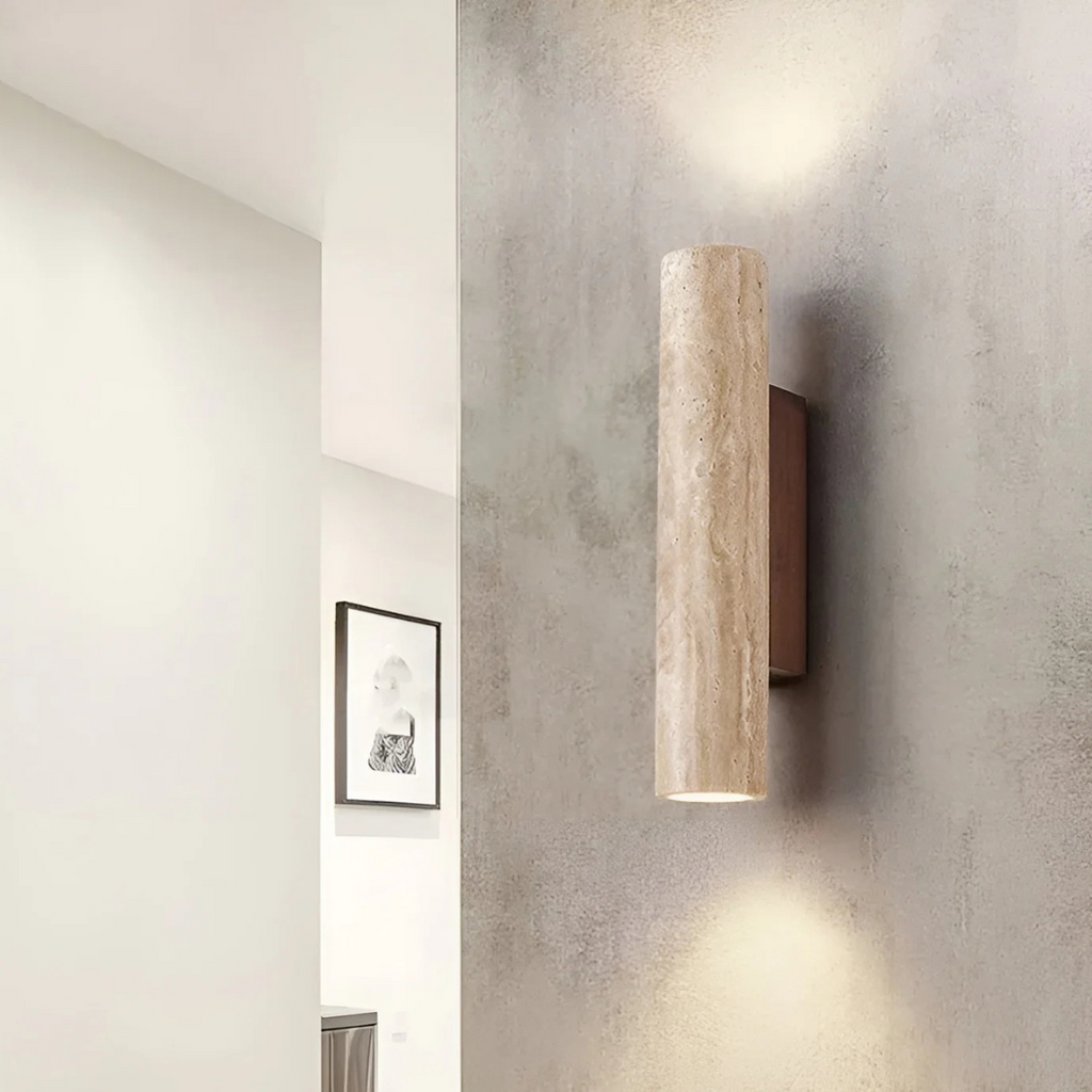 Bento Wabi Sabi Wandlamp | Uniek Travertijnontwerp, Warm LED Licht