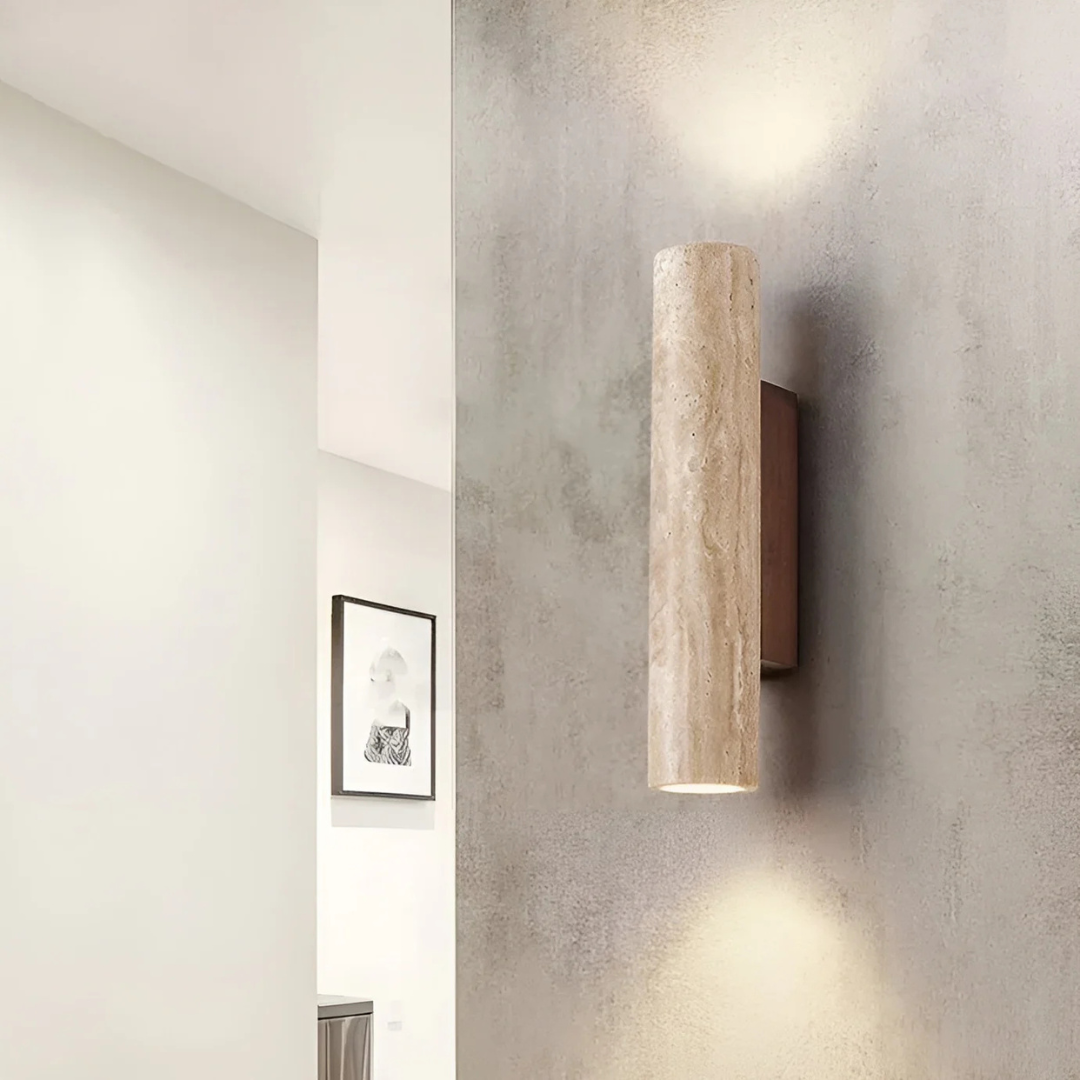 Bento Wabi Sabi Wandlamp | Uniek Travertijnontwerp, Warm LED Licht