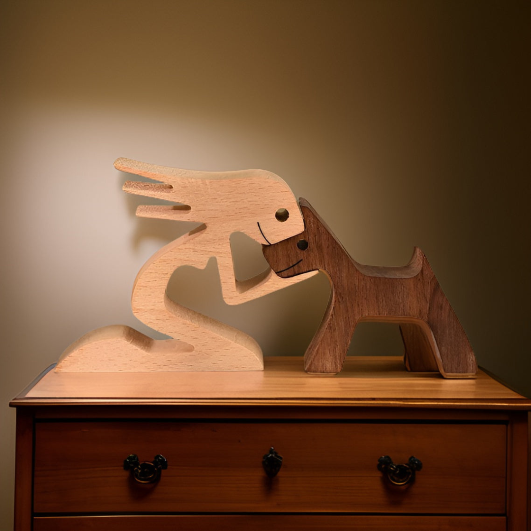 Aelix - Handmade Wooden Dog & Owner Statue