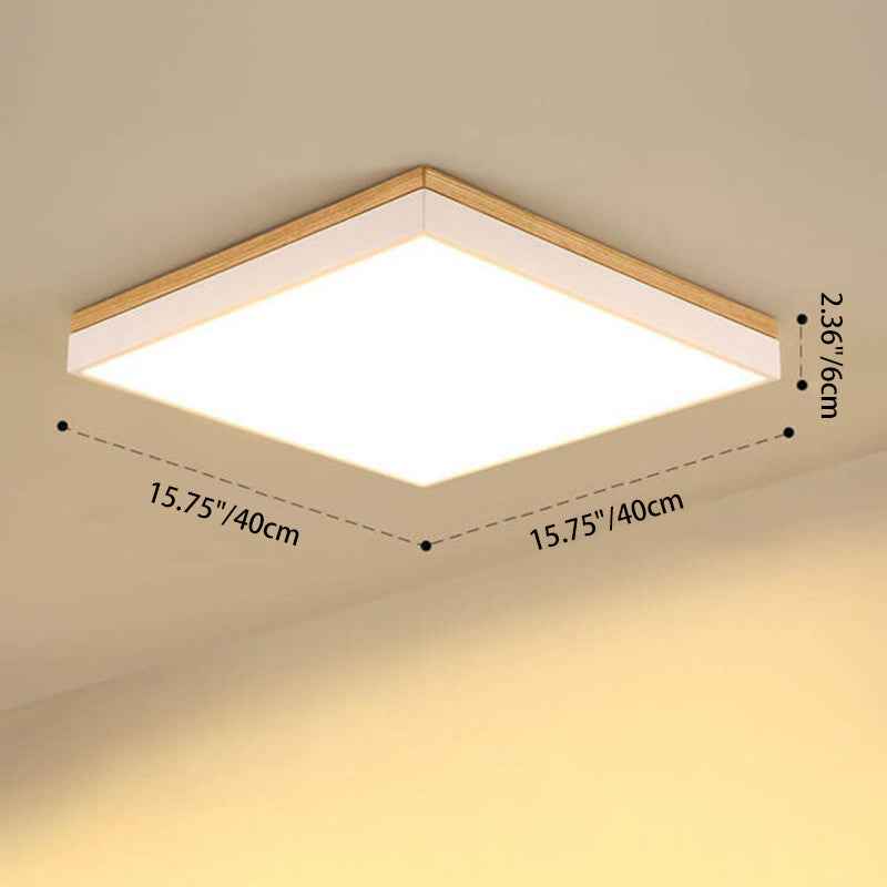 Contemporary Minimalist Solid Wood and Acrylic Square LED Flush Mount Ceiling Light for Living Room