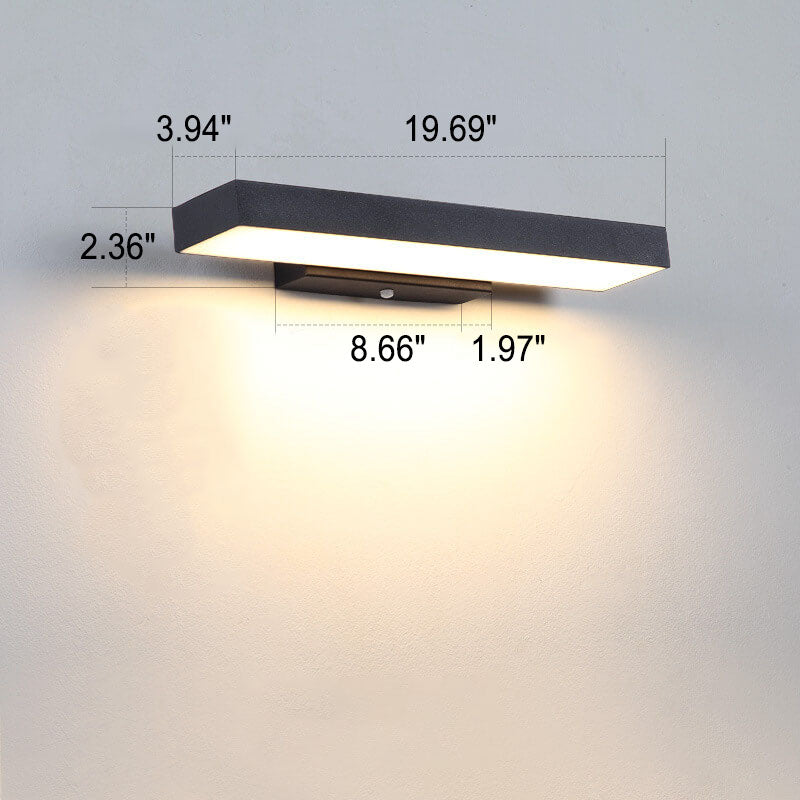 Contemporary Minimalist Rectangular Flat LED Outdoor Wall Sconce with Sensor - Waterproof