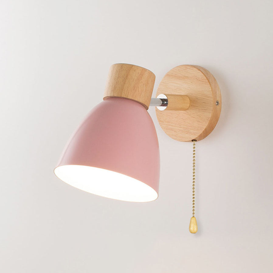 Contemporary Minimalist Solid Color Macaron Iron Wood Wall Sconce Lamp with Single Light