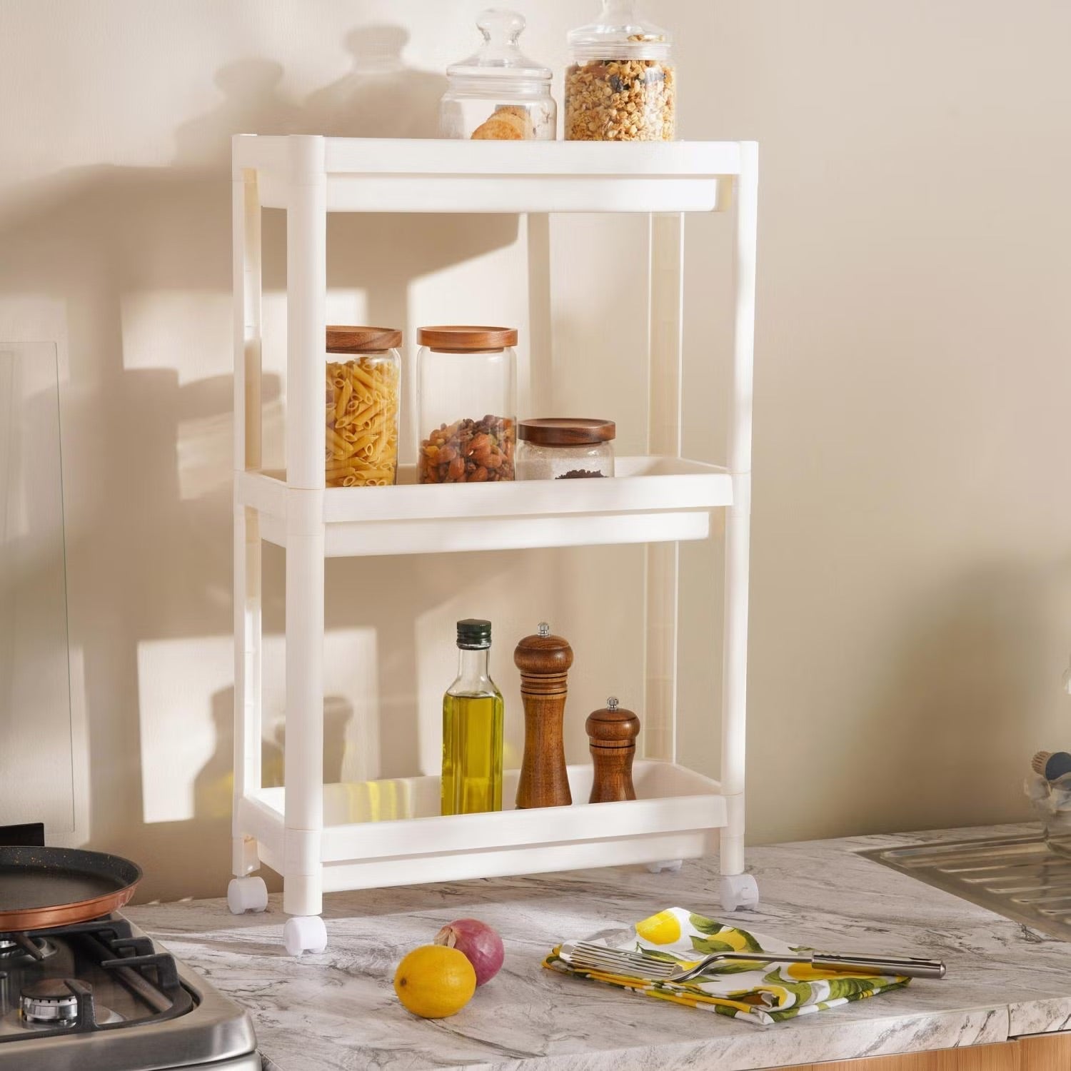 Kitchen Storage Rack 3 Tier Narrow Metal Space Saving Spice Organizer