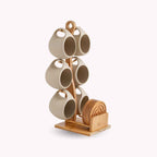 Bela Ceramic Cup Set | 6 Nordic Cups with Bamboo Stand & Coasters