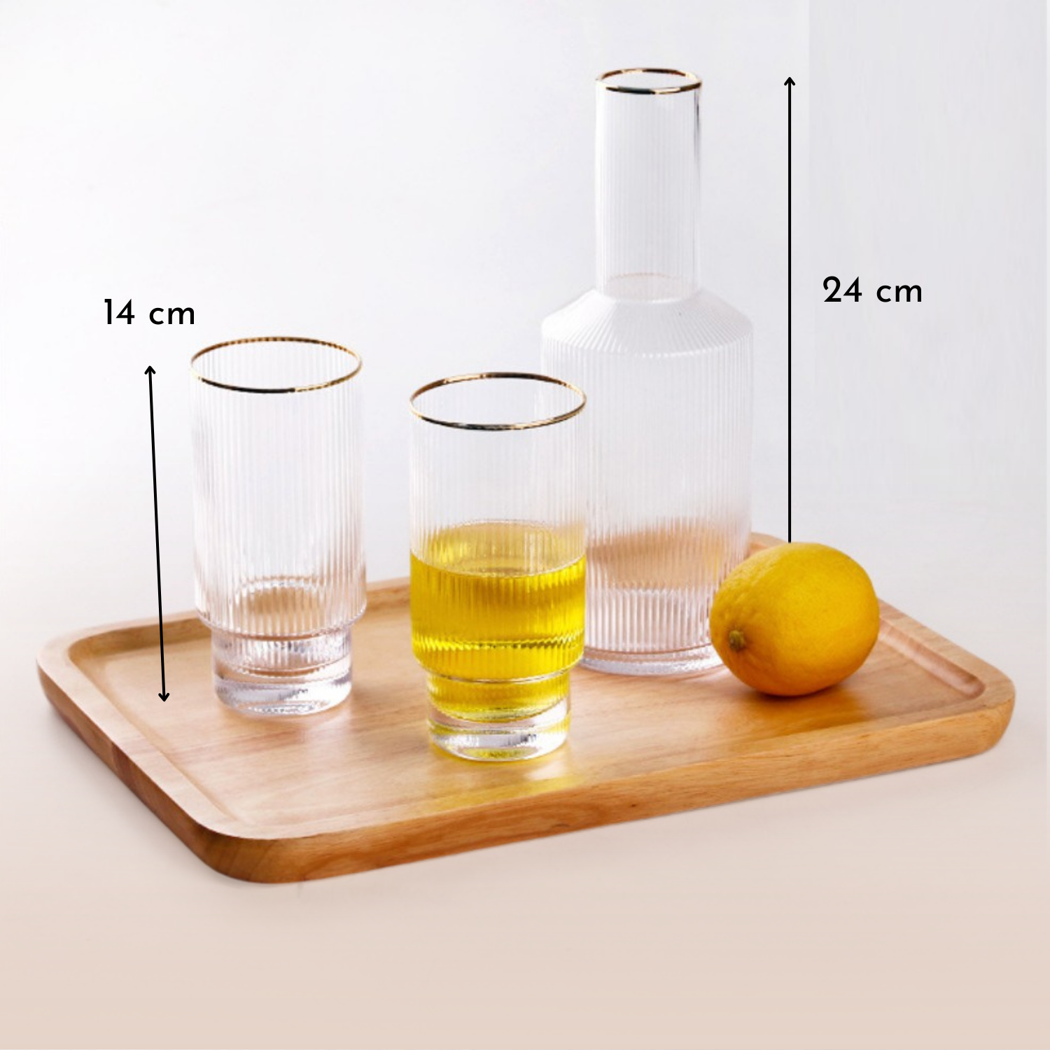 Bela Glass Jug Set | 800 ml Jug + 4 Golden Detail Glasses