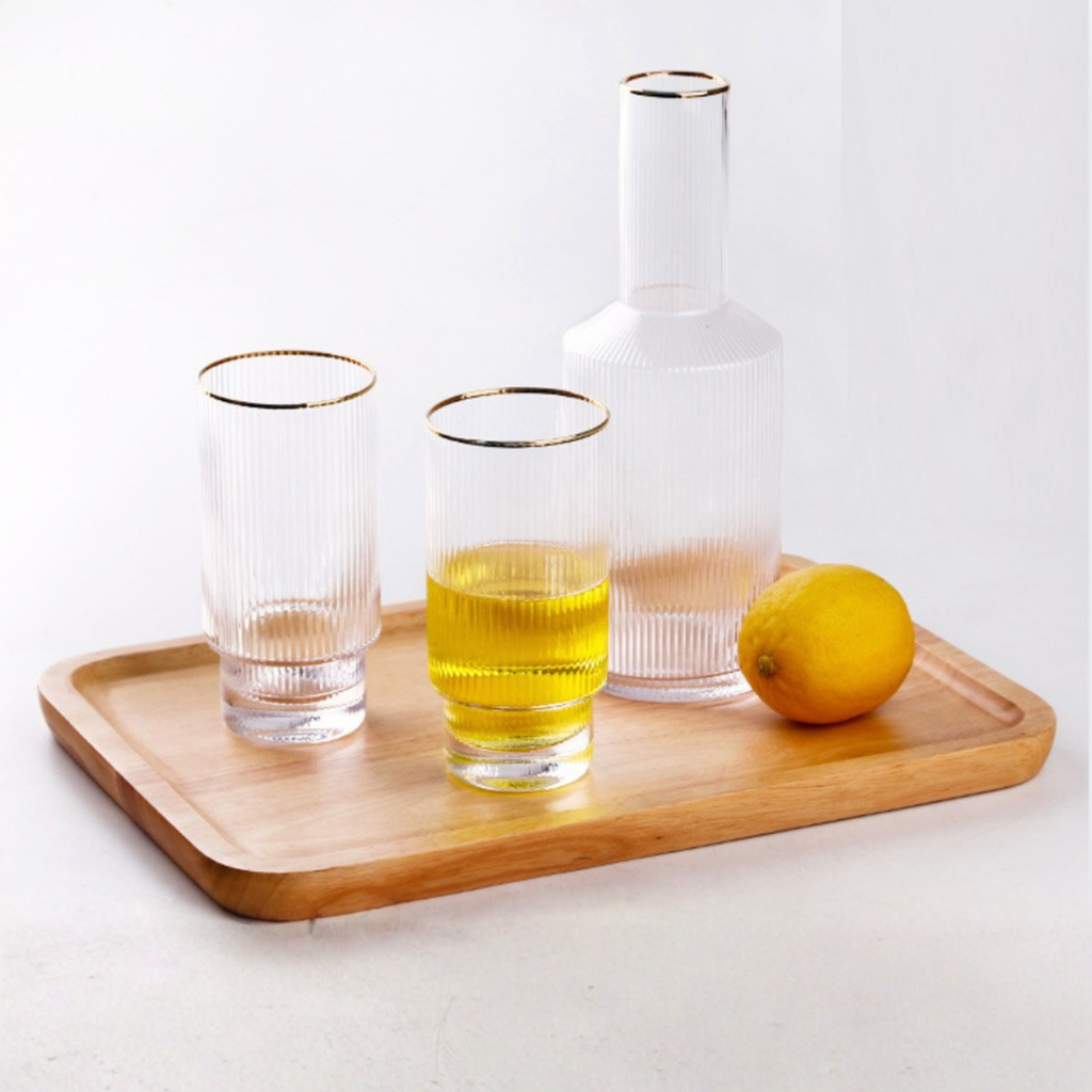 Bela Glass Jug Set | 800 ml Jug + 4 Golden Detail Glasses