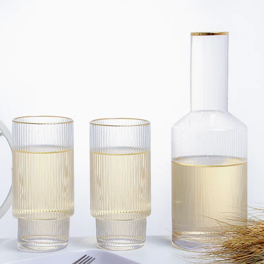 Bela Glass Jug Set | 800 ml Jug + 4 Golden Detail Glasses
