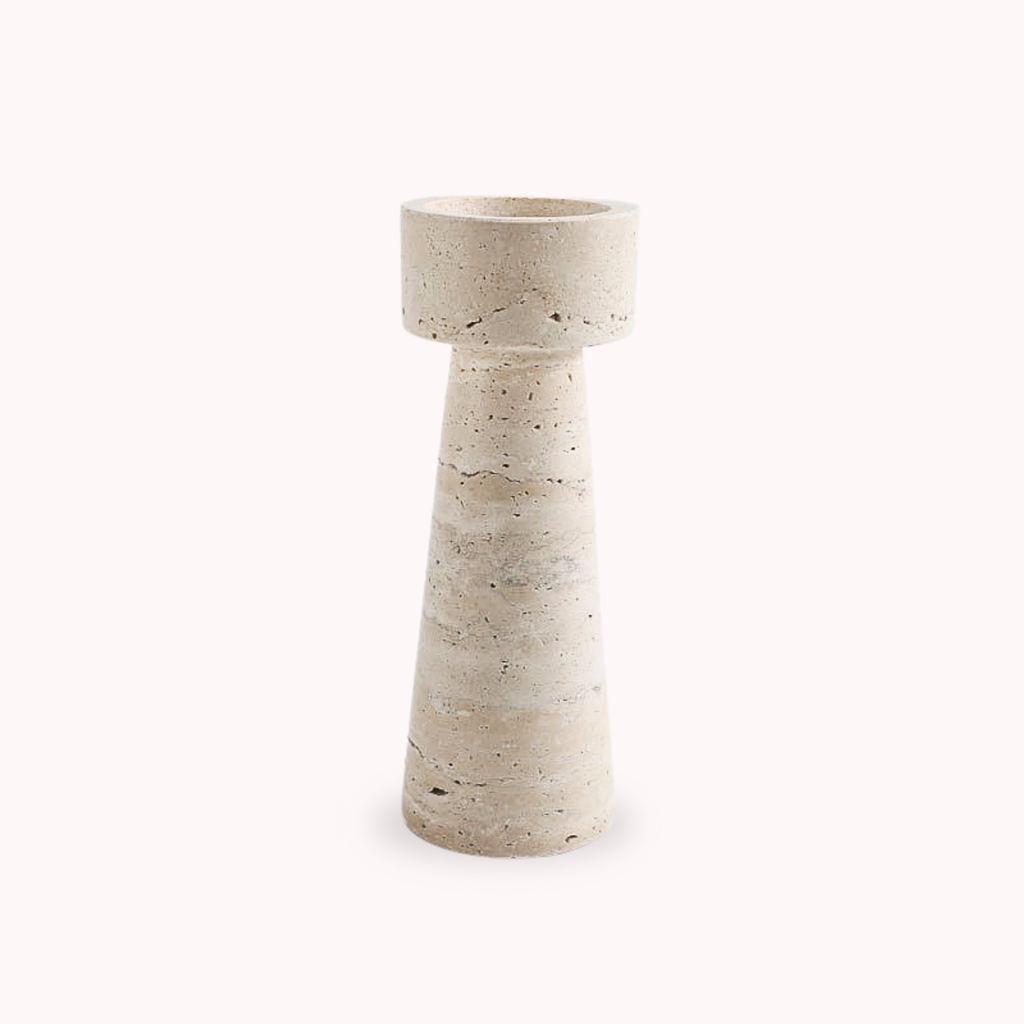 Bela Travertine Marble Candle Holder | Sculptural Design, 25 cm Height