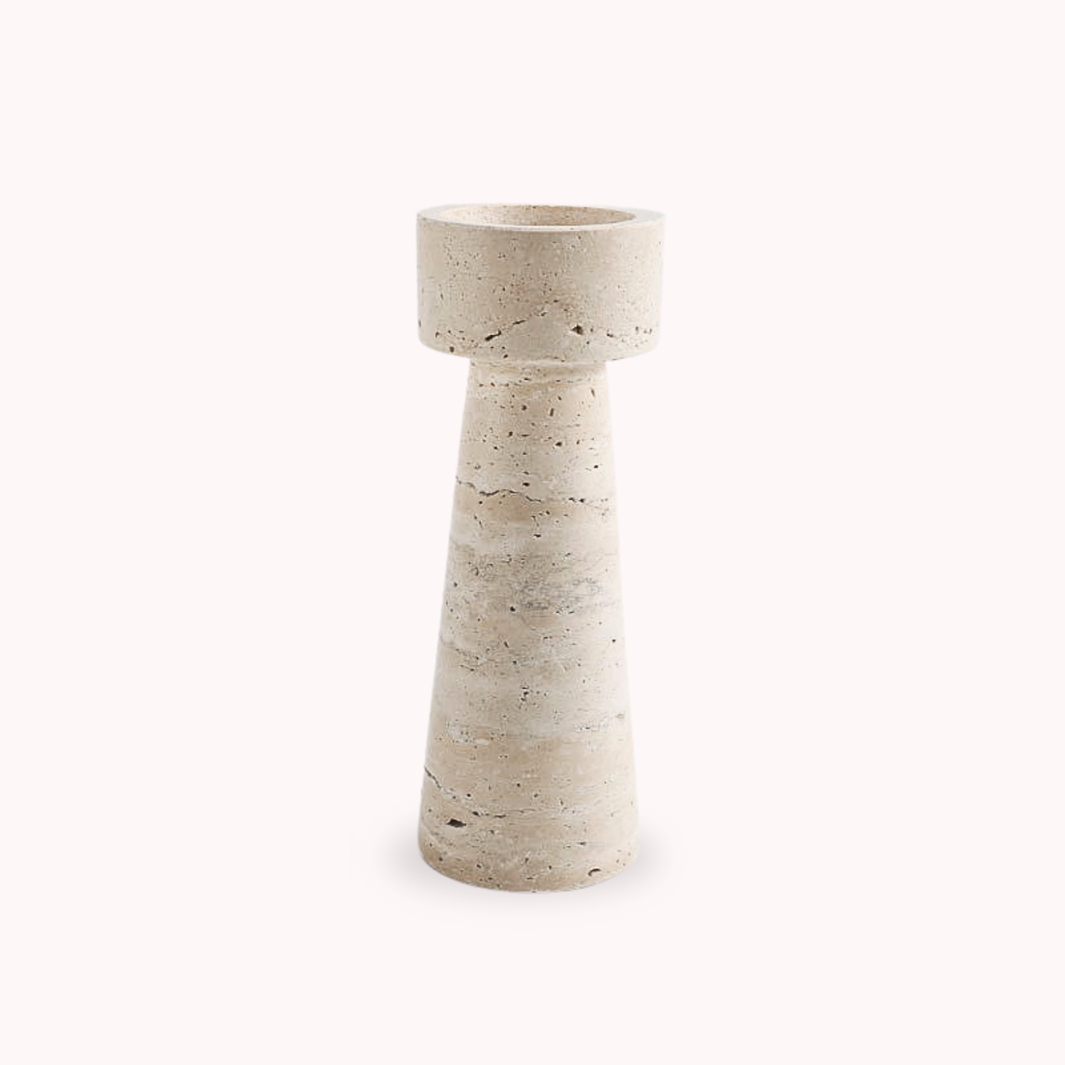 Bela Travertine Marble Candle Holder | Sculptural Design, 25 cm Height