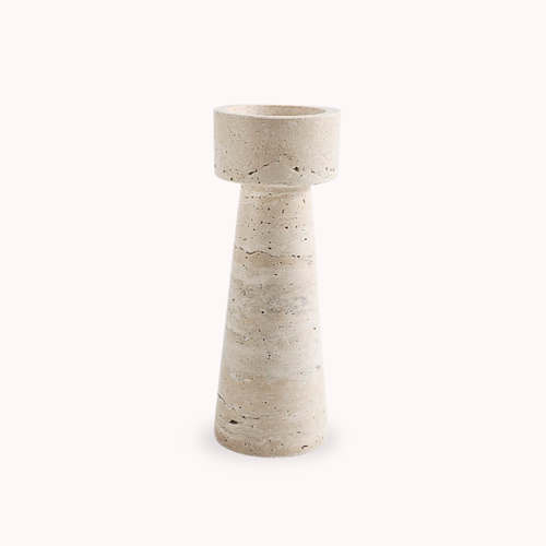 Bela Travertine Marble Candle Holder | Sculptural Design, 25 cm Height