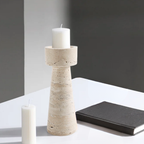 Bela Travertine Marble Candle Holder | Sculptural Design, 25 cm Height