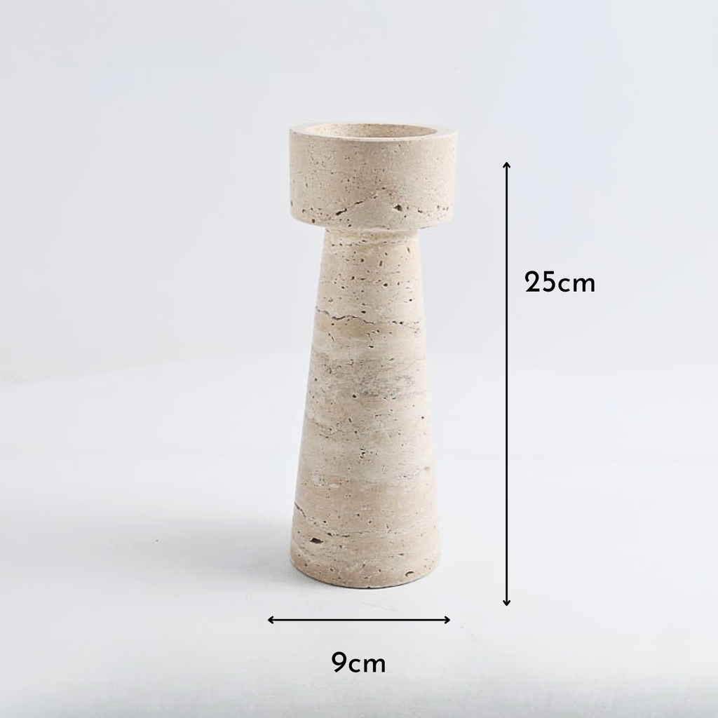 Bela Travertine Marble Candle Holder | Sculptural Design, 25 cm Height