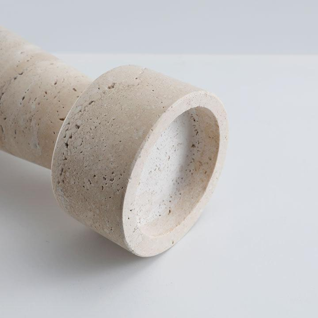 Bela Travertine Marble Candle Holder | Sculptural Design, 25 cm Height
