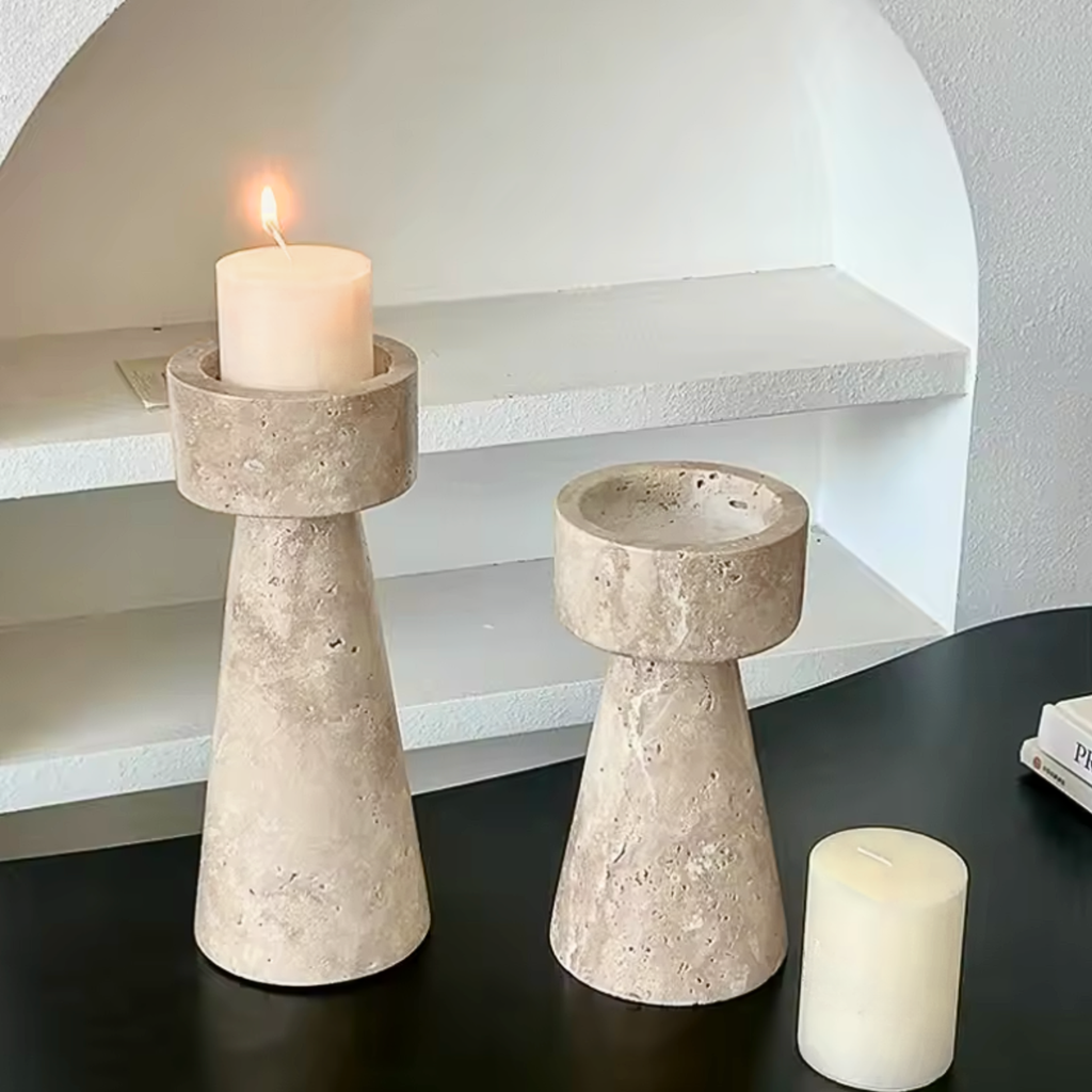 Bello Candle Holder Tower | Natural Travertine Marble, 20cm