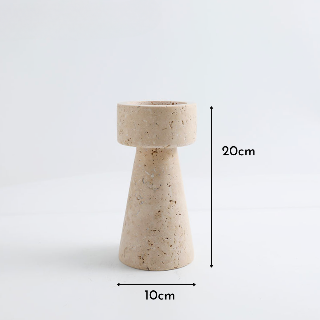 Bello Candle Holder Tower | Natural Travertine Marble, 20cm