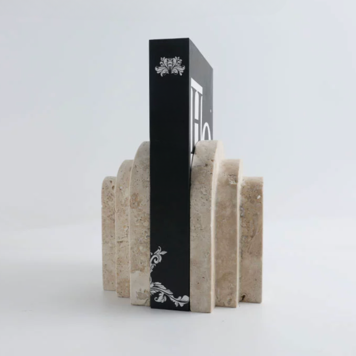 Brio Bookends | Polished Travertine Marble, Set of 2
